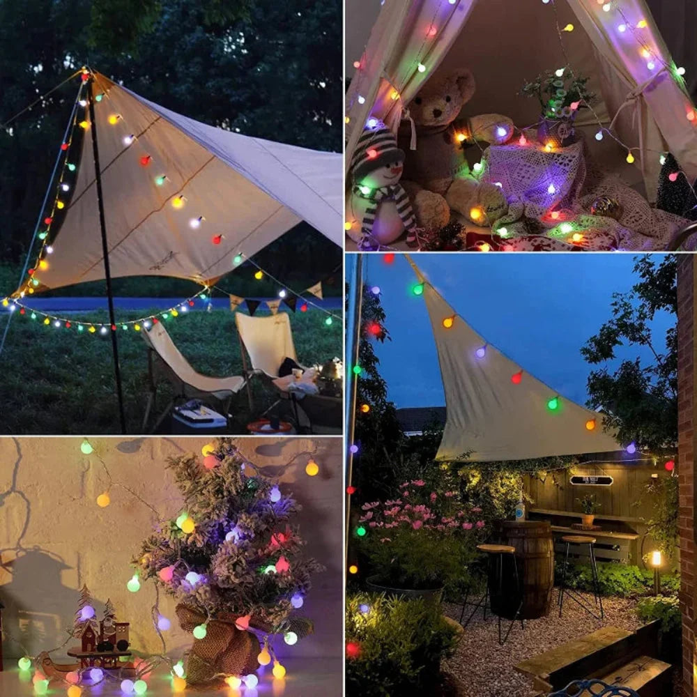 Outdoor String Lights Solar Powered Weatherproof Dusk Sensor