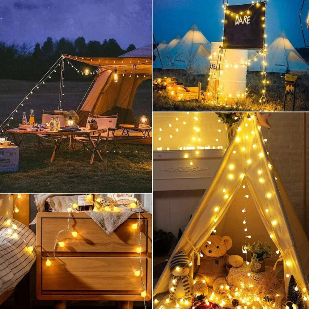 Outdoor String Lights Solar Powered Weatherproof Dusk Sensor