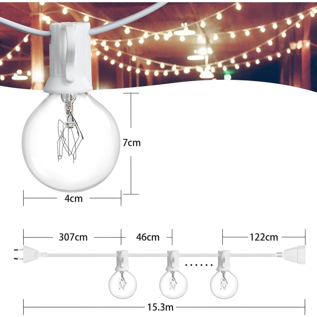 Outdoor String Lights Warm White LED Waterproof 15m/30m