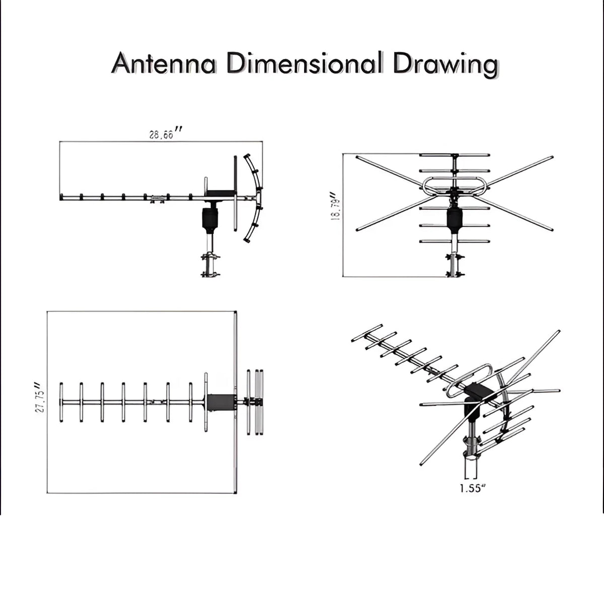 Outdoor TV Antenna Motorized 360° Auto-Align Corrosion-Resistant Aluminum