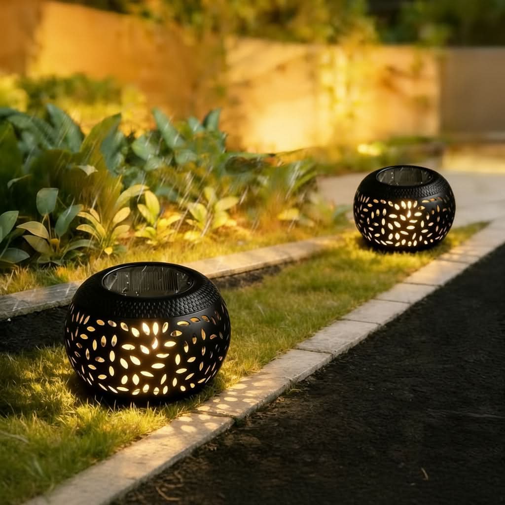 Outdoor Table Lamp Solar-Powered Warm White Iron Construction