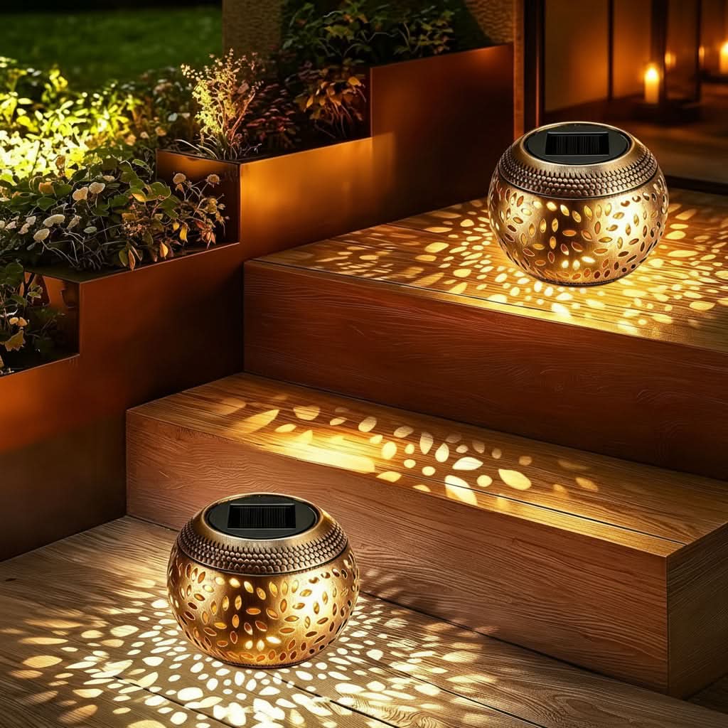 Outdoor Table Lamp Solar-Powered Warm White Iron Construction