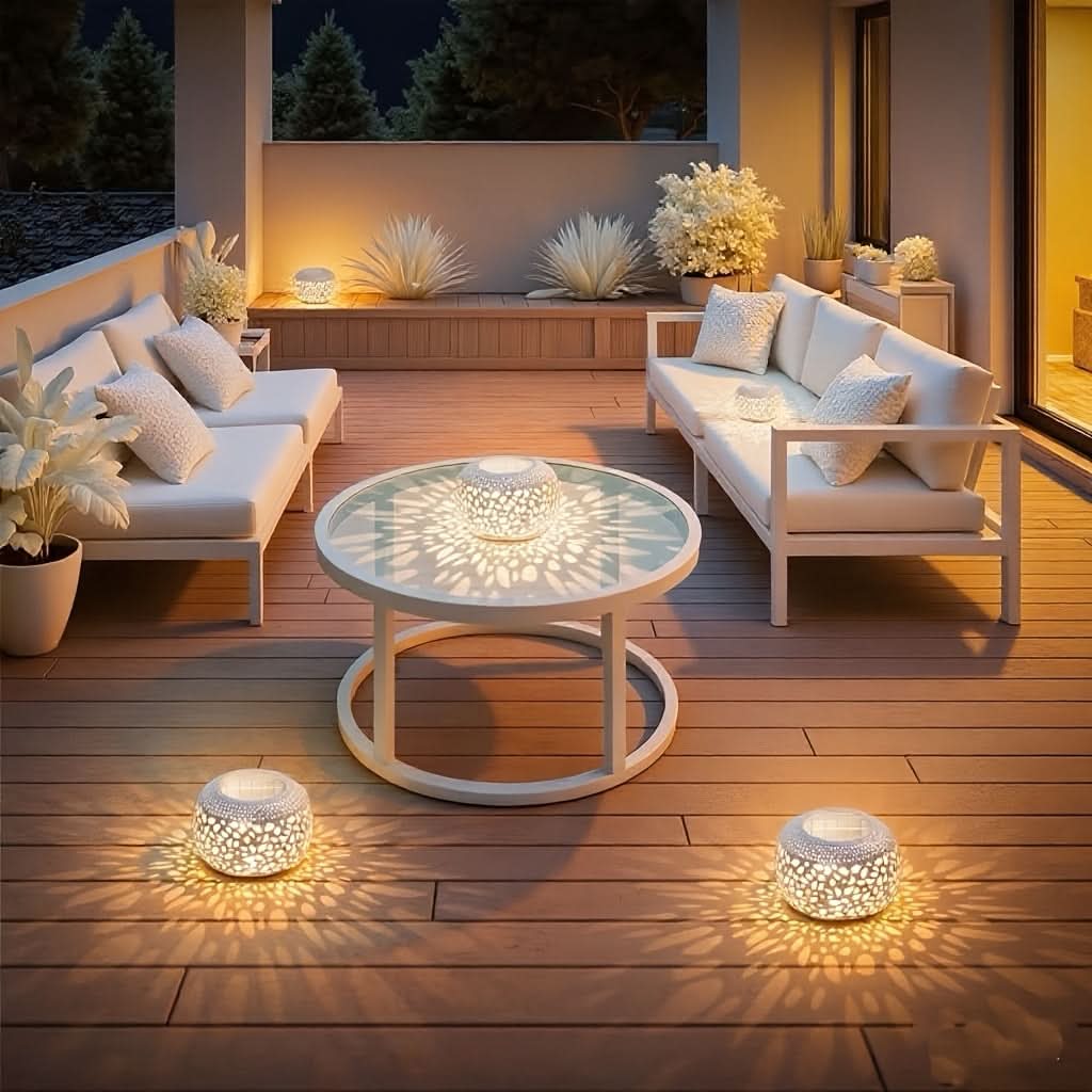 Outdoor Table Lamp Solar-Powered Warm White Iron Construction