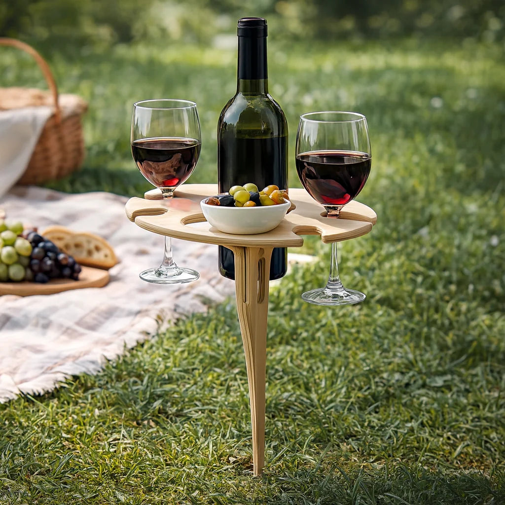 Outdoor Wine Table Wood Ground Spike Portable
