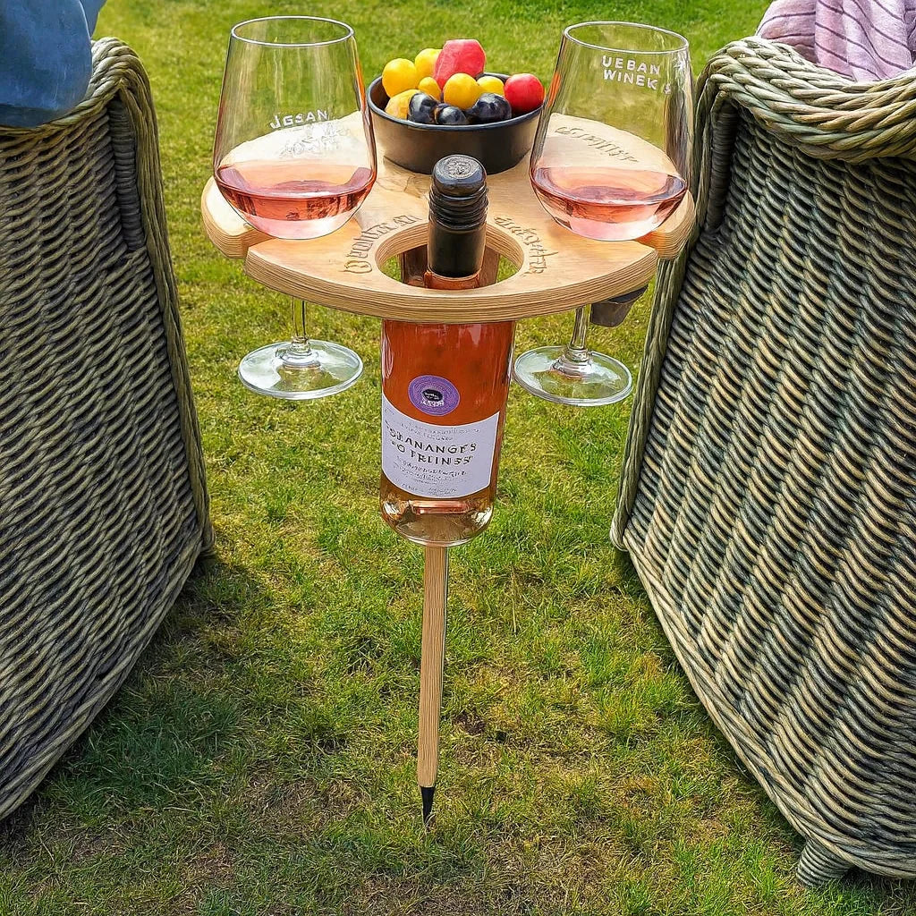 Outdoor Wine Table Wood Ground Spike Portable