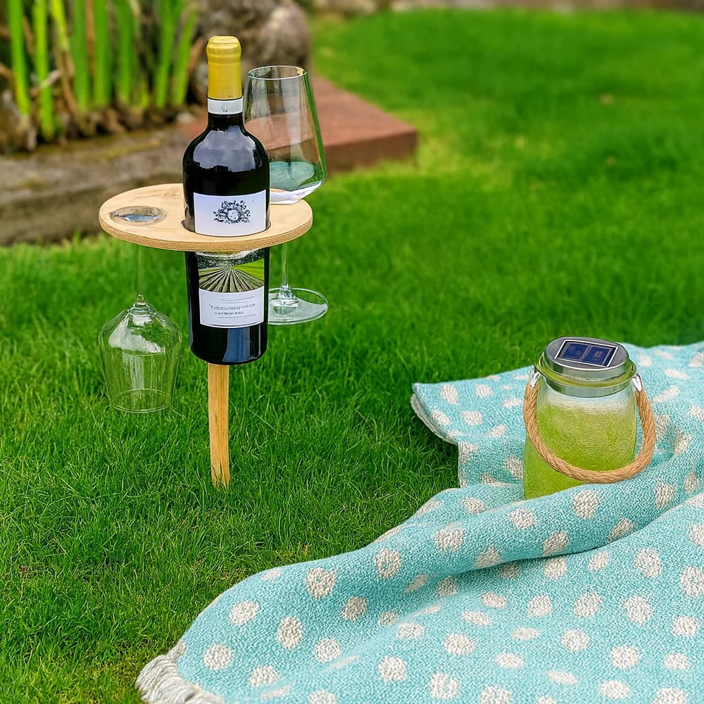 Outdoor Wine Table Wood Ground Spike Portable