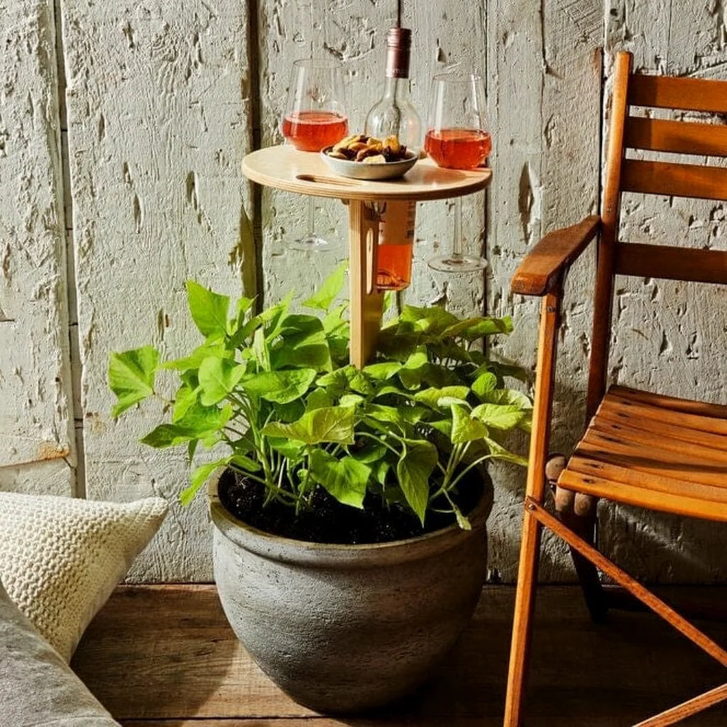 Outdoor Wine Table Wood Ground Spike Portable