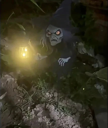 Outdoor Witch Statue Glowing LED Wrought Iron & Weather-Resistant