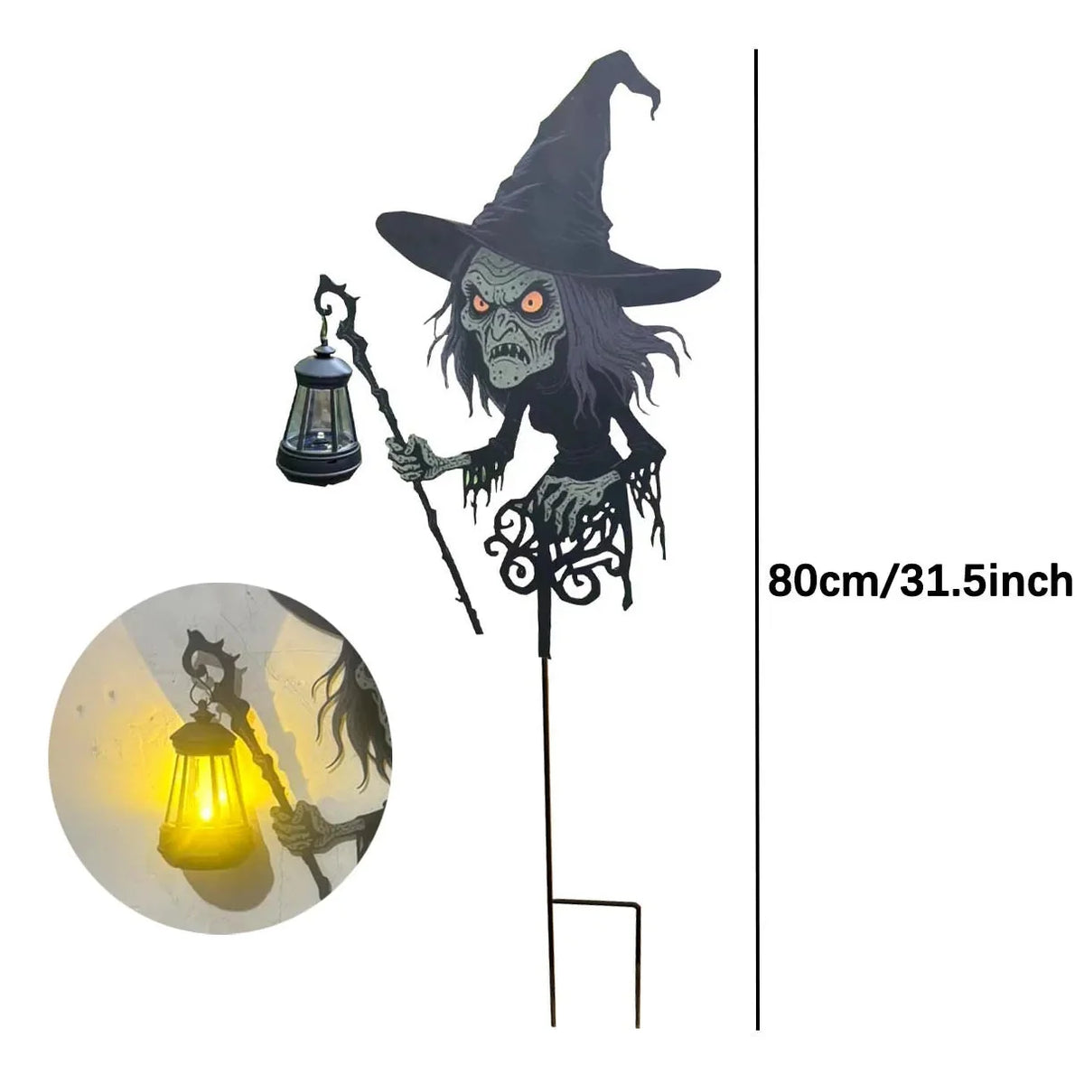 Outdoor Witch Statue Glowing LED Wrought Iron & Weather-Resistant