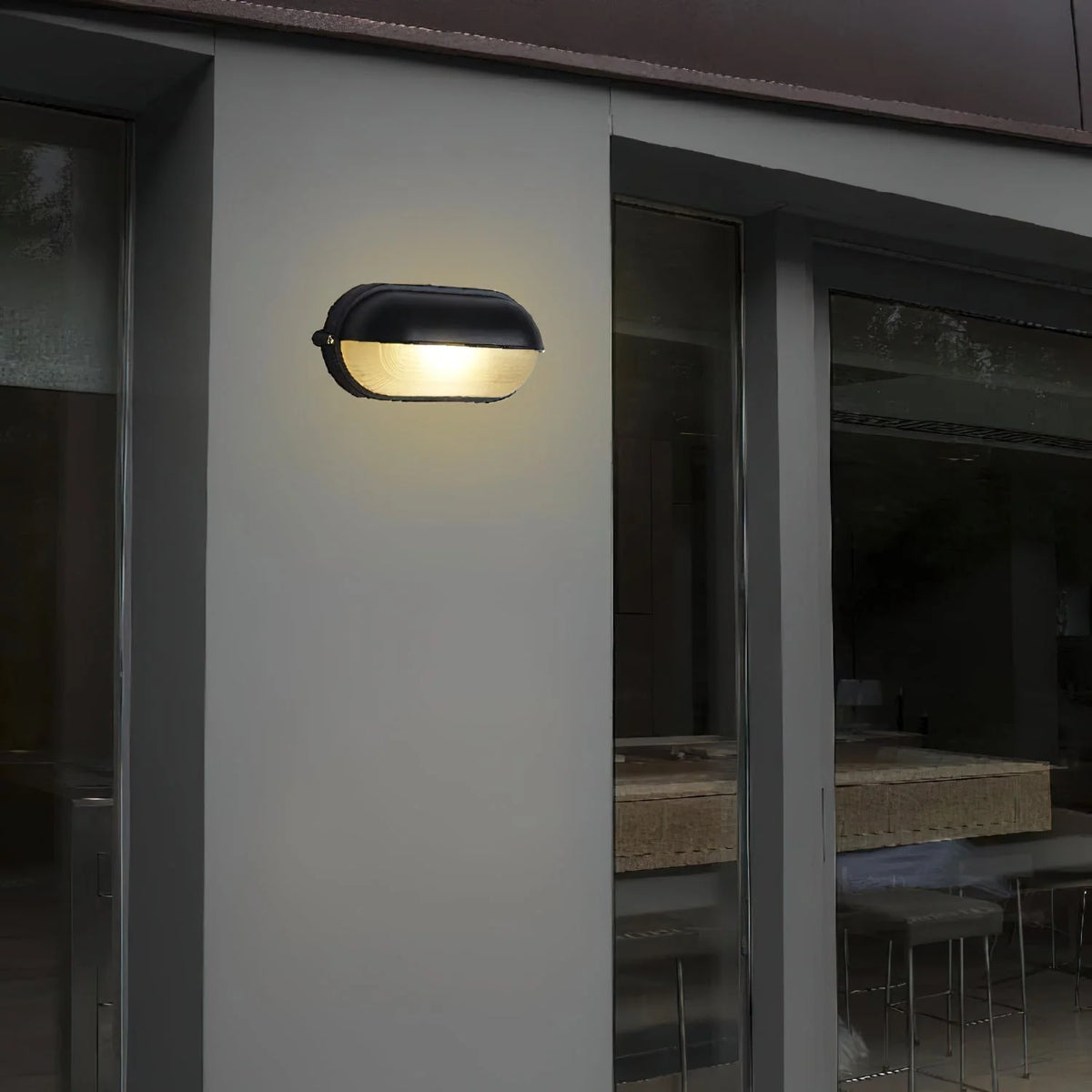 Oval Bulkhead Wall Light Weather-Resistant Galvanized Metal & Ribbed Glass