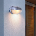 Oval Bulkhead Wall Light Weather-Resistant Galvanized Metal & Ribbed Glass