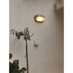 Oval Bulkhead Wall Light Weather-Resistant Galvanized Metal & Ribbed Glass