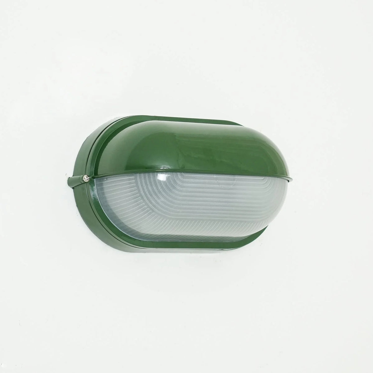 Oval Bulkhead Wall Light Weather-Resistant Galvanized Metal & Ribbed Glass