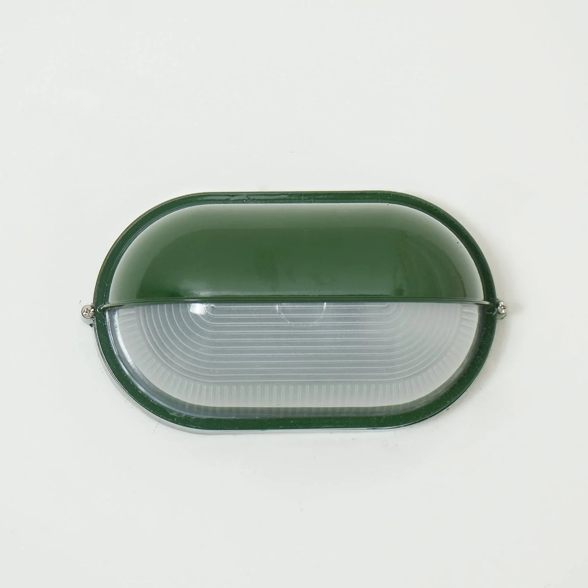 Oval Bulkhead Wall Light Weather-Resistant Galvanized Metal & Ribbed Glass