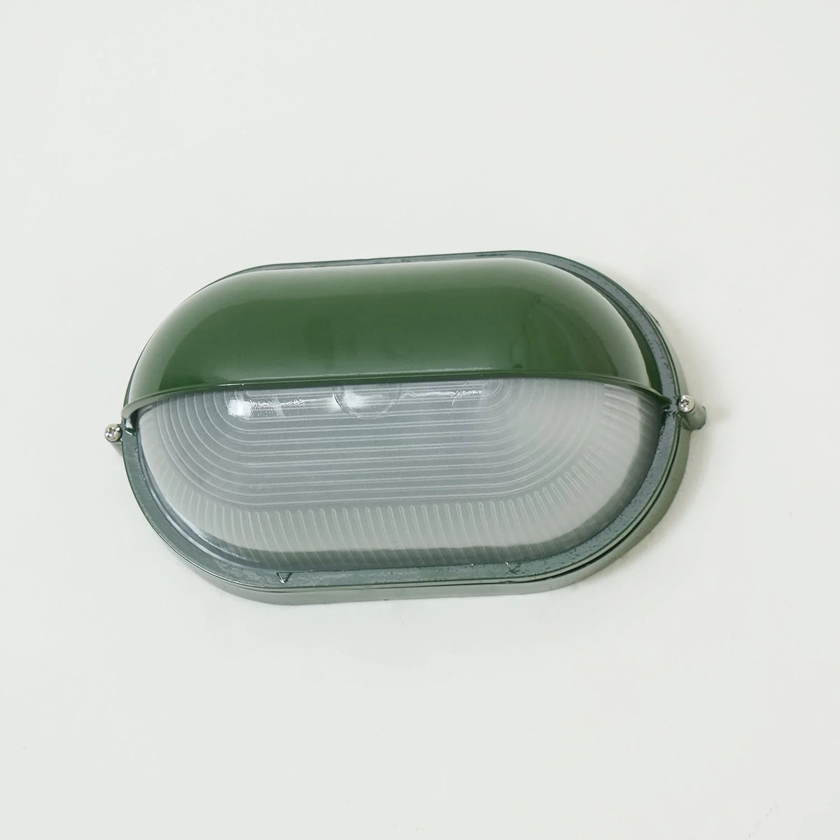 Oval Bulkhead Wall Light Weather-Resistant Galvanized Metal & Ribbed Glass