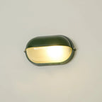 Oval Bulkhead Wall Light Weather-Resistant Galvanized Metal & Ribbed Glass