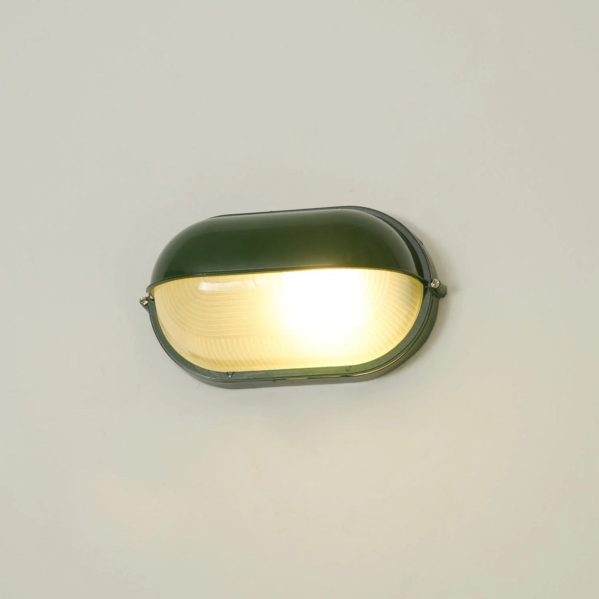 Oval Bulkhead Wall Light Weather-Resistant Galvanized Metal & Ribbed Glass