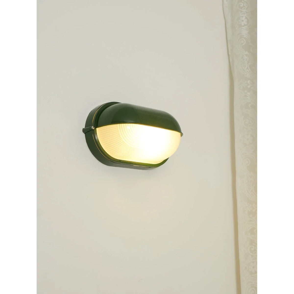 Oval Bulkhead Wall Light Weather-Resistant Galvanized Metal & Ribbed Glass