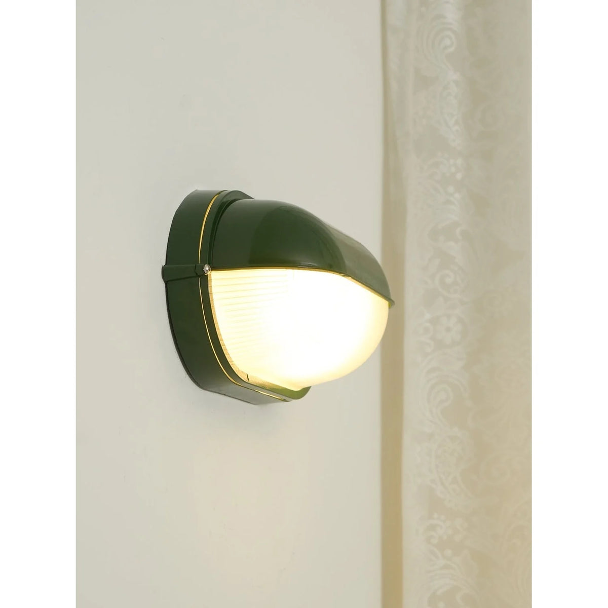 Oval Bulkhead Wall Light Weather-Resistant Galvanized Metal & Ribbed Glass