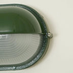 Oval Bulkhead Wall Light Weather-Resistant Galvanized Metal & Ribbed Glass
