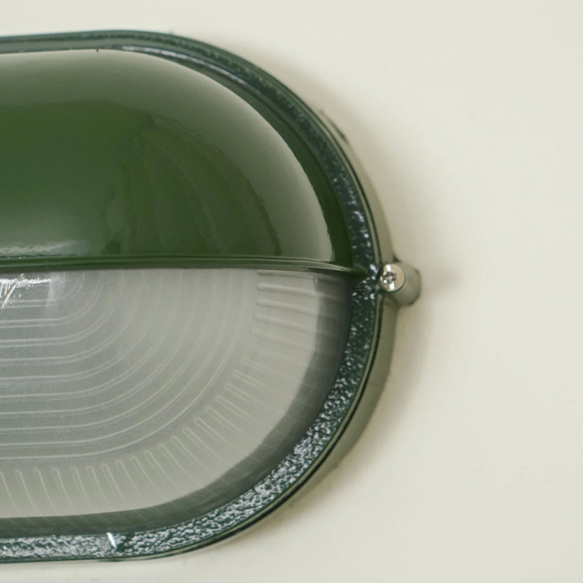 Oval Bulkhead Wall Light Weather-Resistant Galvanized Metal & Ribbed Glass