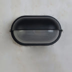Oval Bulkhead Wall Light Weather-Resistant Galvanized Metal & Ribbed Glass