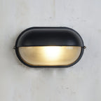 Oval Bulkhead Wall Light Weather-Resistant Galvanized Metal & Ribbed Glass