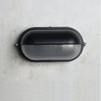 Oval Bulkhead Wall Light Weather-Resistant Galvanized Metal & Ribbed Glass