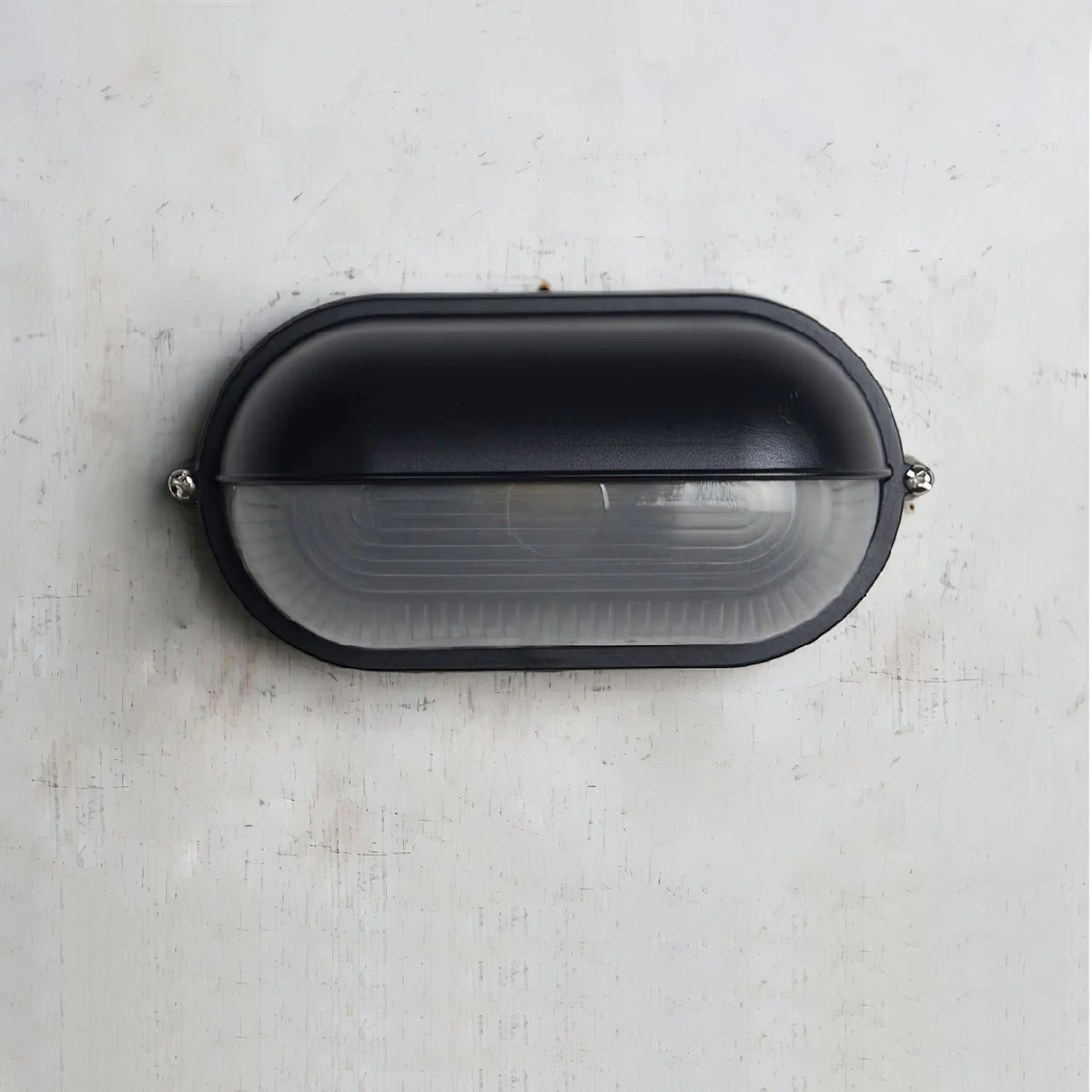 Oval Bulkhead Wall Light Weather-Resistant Galvanized Metal & Ribbed Glass