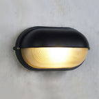 Oval Bulkhead Wall Light Weather-Resistant Galvanized Metal & Ribbed Glass