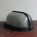 Oval Bulkhead Wall Light Weather-Resistant Galvanized Metal & Ribbed Glass