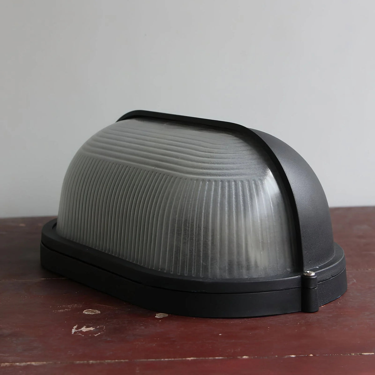 Oval Bulkhead Wall Light Weather-Resistant Galvanized Metal & Ribbed Glass