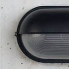 Oval Bulkhead Wall Light Weather-Resistant Galvanized Metal & Ribbed Glass