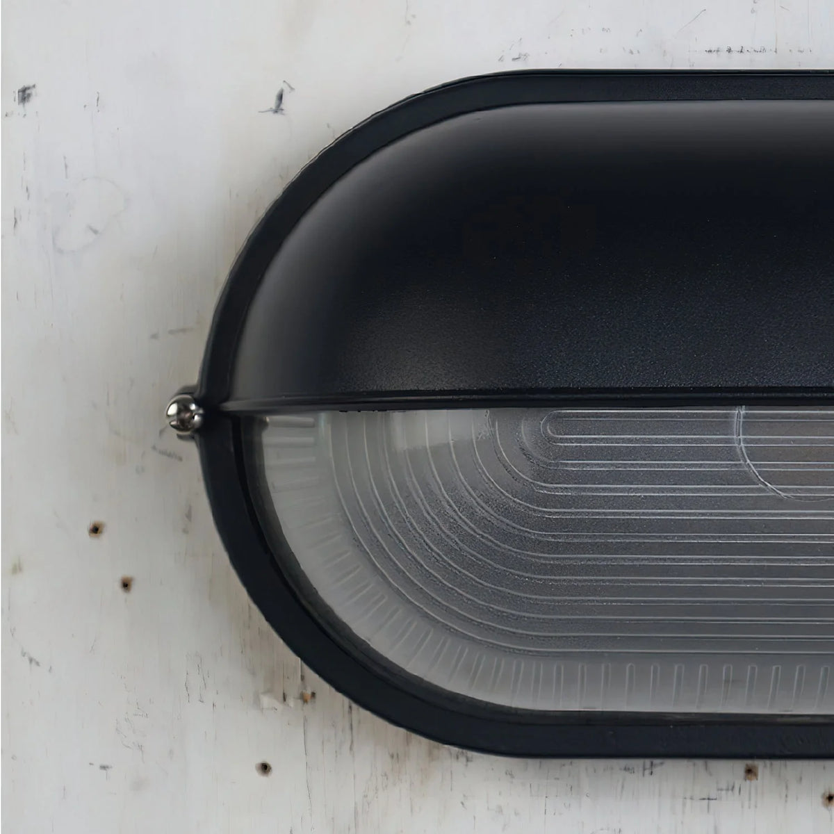 Oval Bulkhead Wall Light Weather-Resistant Galvanized Metal & Ribbed Glass