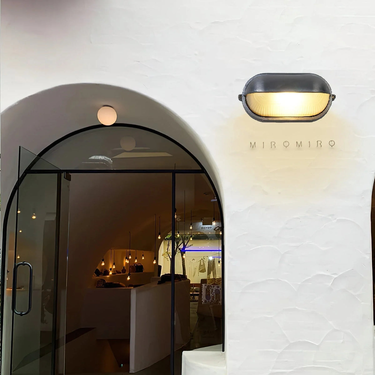 Oval Bulkhead Wall Light Weather-Resistant Galvanized Metal & Ribbed Glass