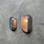 Oval Bulkhead Wall Light Weather-Resistant Galvanized Metal & Ribbed Glass