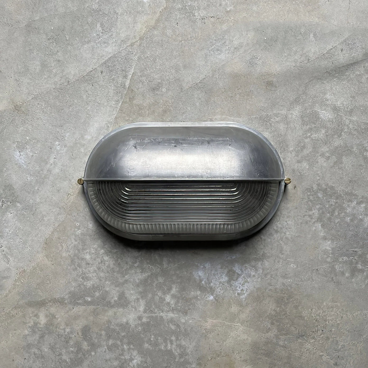 Oval Bulkhead Wall Light Weather-Resistant Galvanized Metal & Ribbed Glass