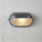 Oval Bulkhead Wall Light Weather-Resistant Galvanized Metal & Ribbed Glass