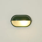 Oval Bulkhead Wall Light Weather-Resistant Galvanized Metal & Ribbed Glass