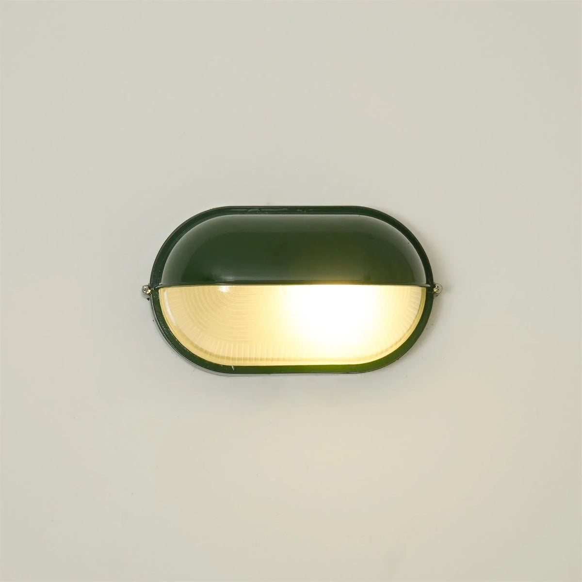 Oval Bulkhead Wall Light Weather-Resistant Galvanized Metal & Ribbed Glass