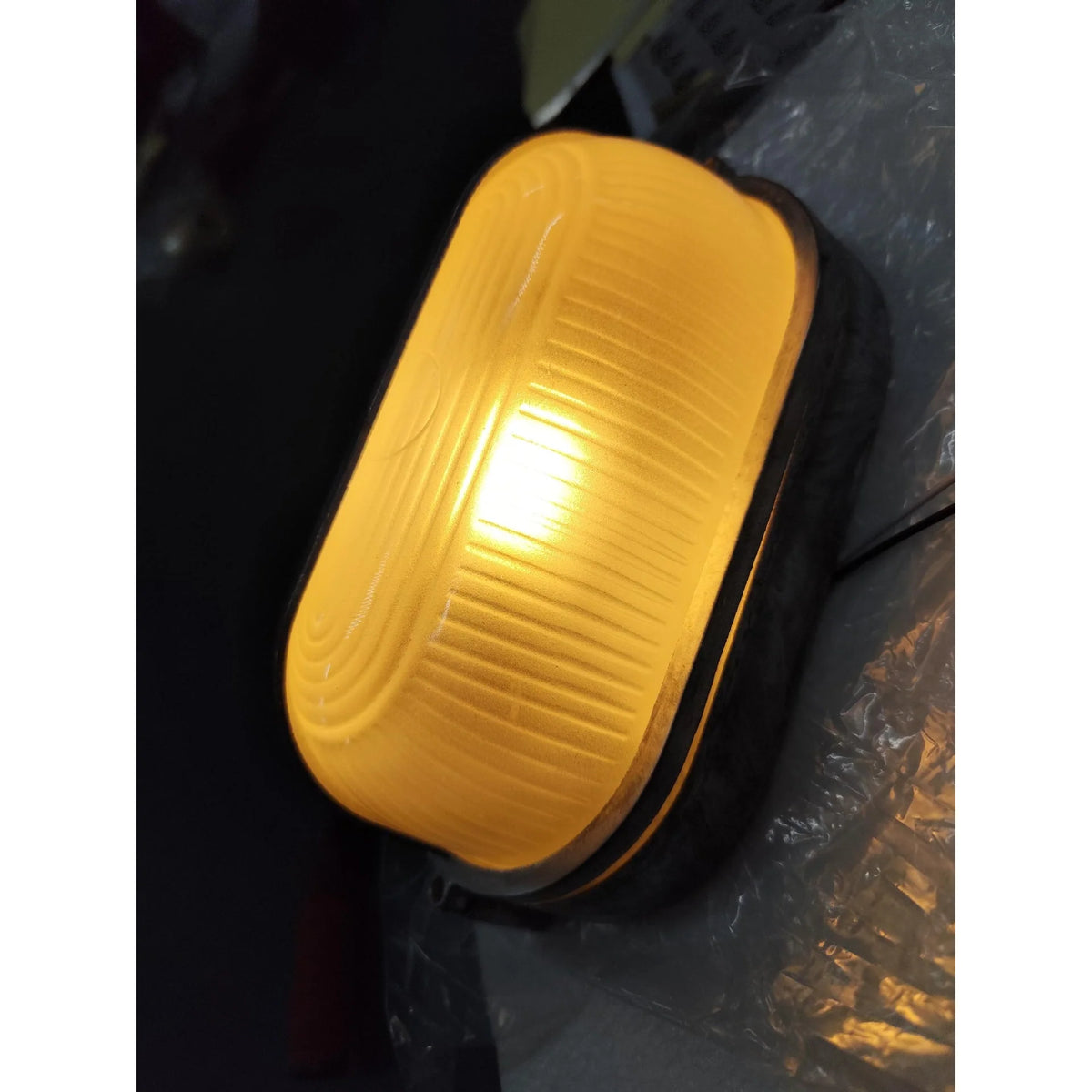 Oval Bulkhead Wall Light Weather-Resistant Galvanized Metal & Ribbed Glass
