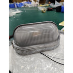 Oval Bulkhead Wall Light Weather-Resistant Galvanized Metal & Ribbed Glass