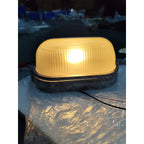 Oval Bulkhead Wall Light Weather-Resistant Galvanized Metal & Ribbed Glass