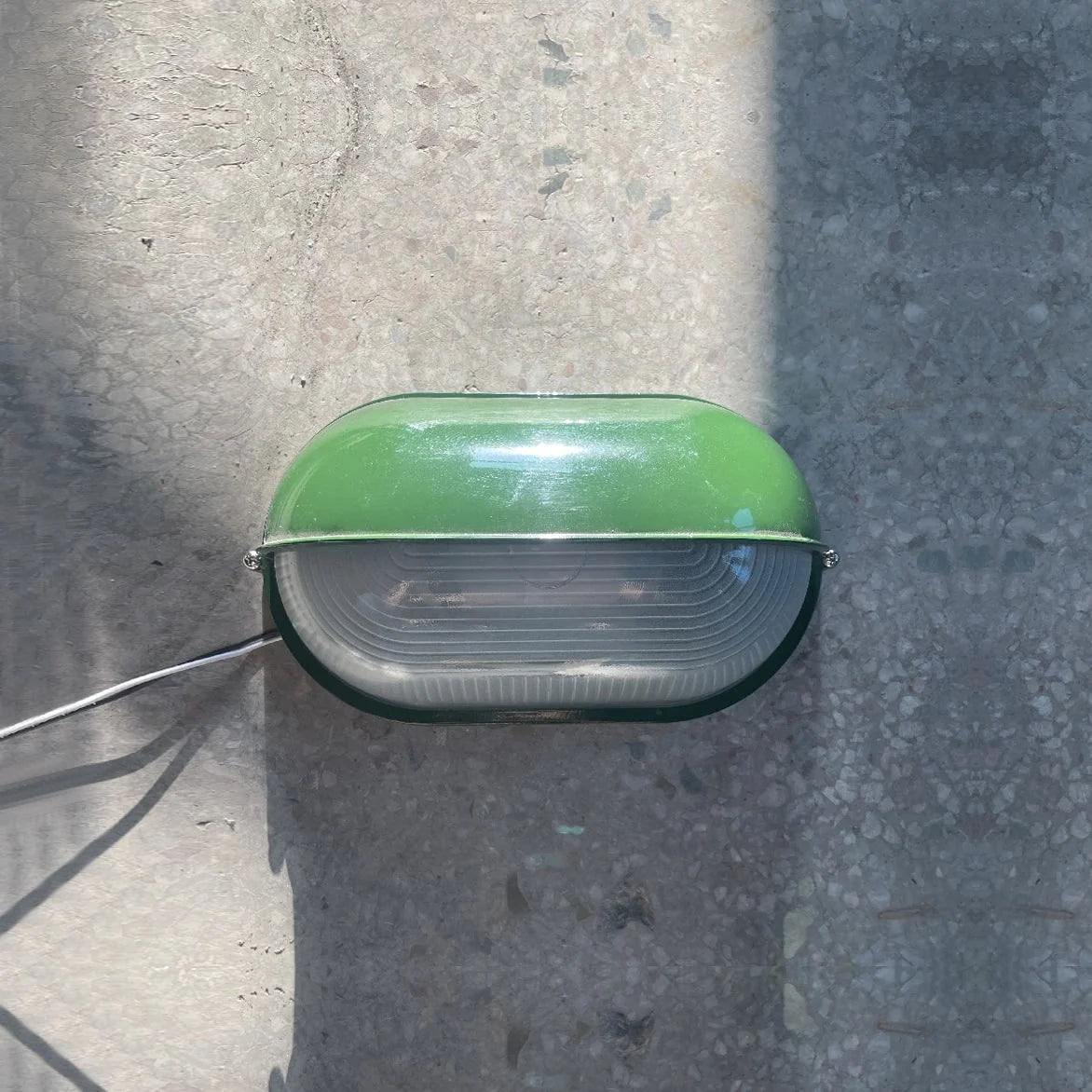 Oval Bulkhead Wall Light Weather-Resistant Galvanized Metal & Ribbed Glass