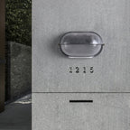 Oval Bulkhead Wall Light Weather-Resistant Galvanized Metal & Ribbed Glass