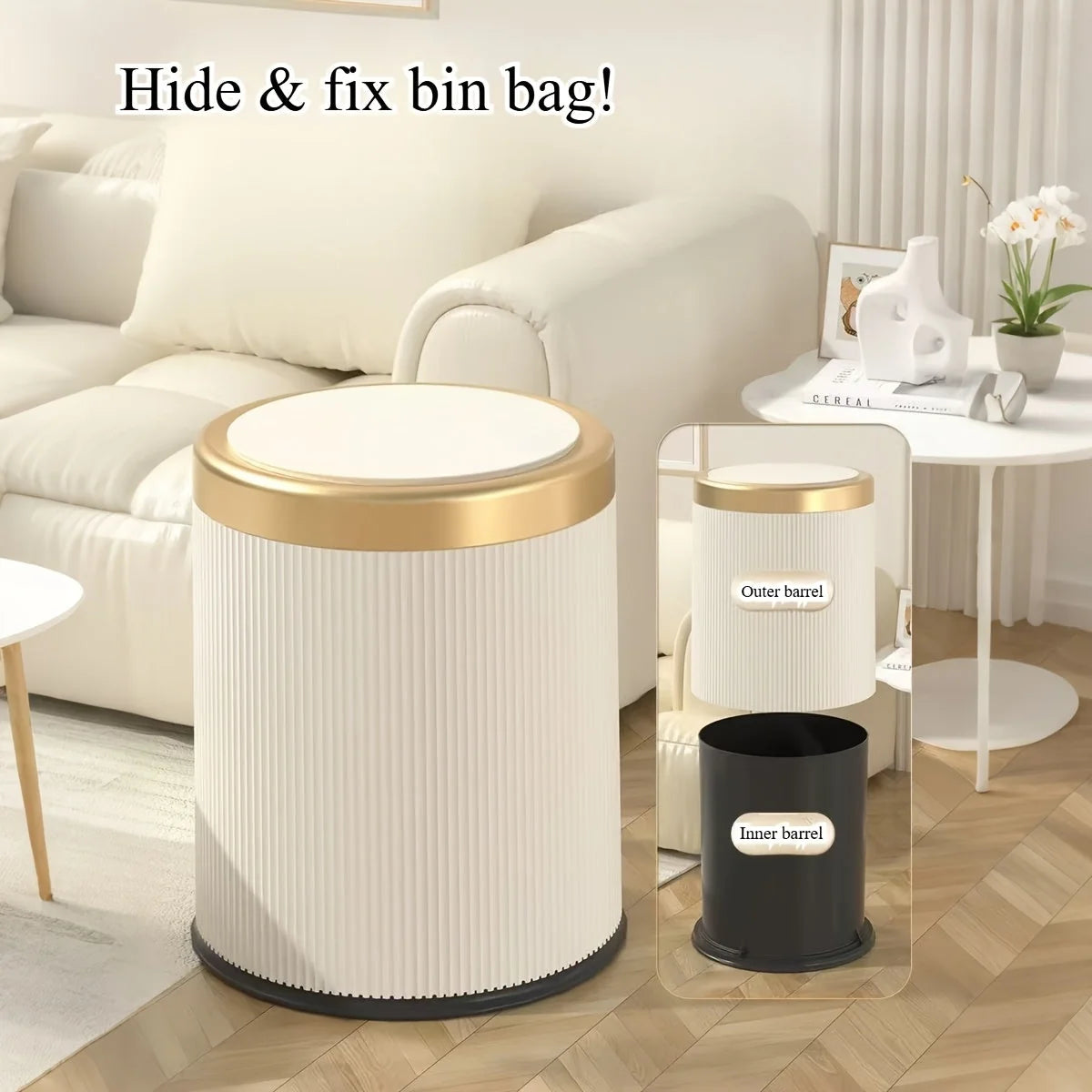 Oval Trash Can Press Lid & Double Inner Bin
