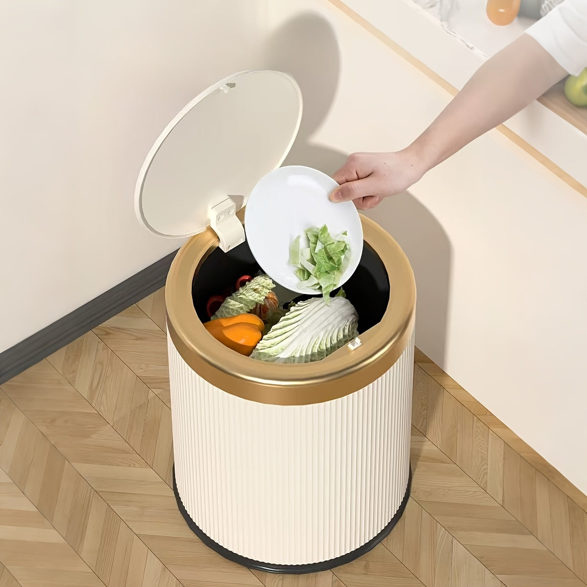 Oval Waste Bin Touchless Lid Sealed Inner Bucket