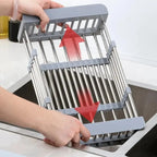 Over-Sink Dish Rack Adjustable Stainless Steel & Non-Slip Pads