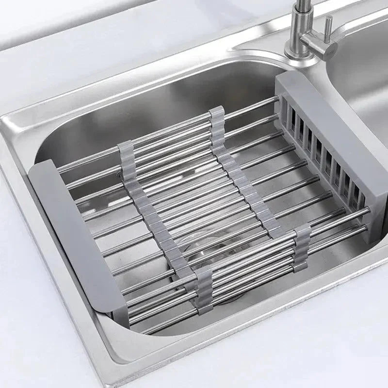 Over-Sink Dish Rack Adjustable Stainless Steel & Non-Slip Pads