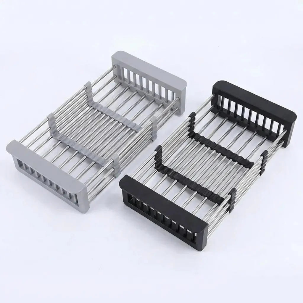 Over-Sink Dish Rack Adjustable Stainless Steel & Non-Slip Pads